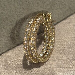 Elegant Gold Vermeil 925 and Cz Diamond  Earrings Missing One Cz Diamond